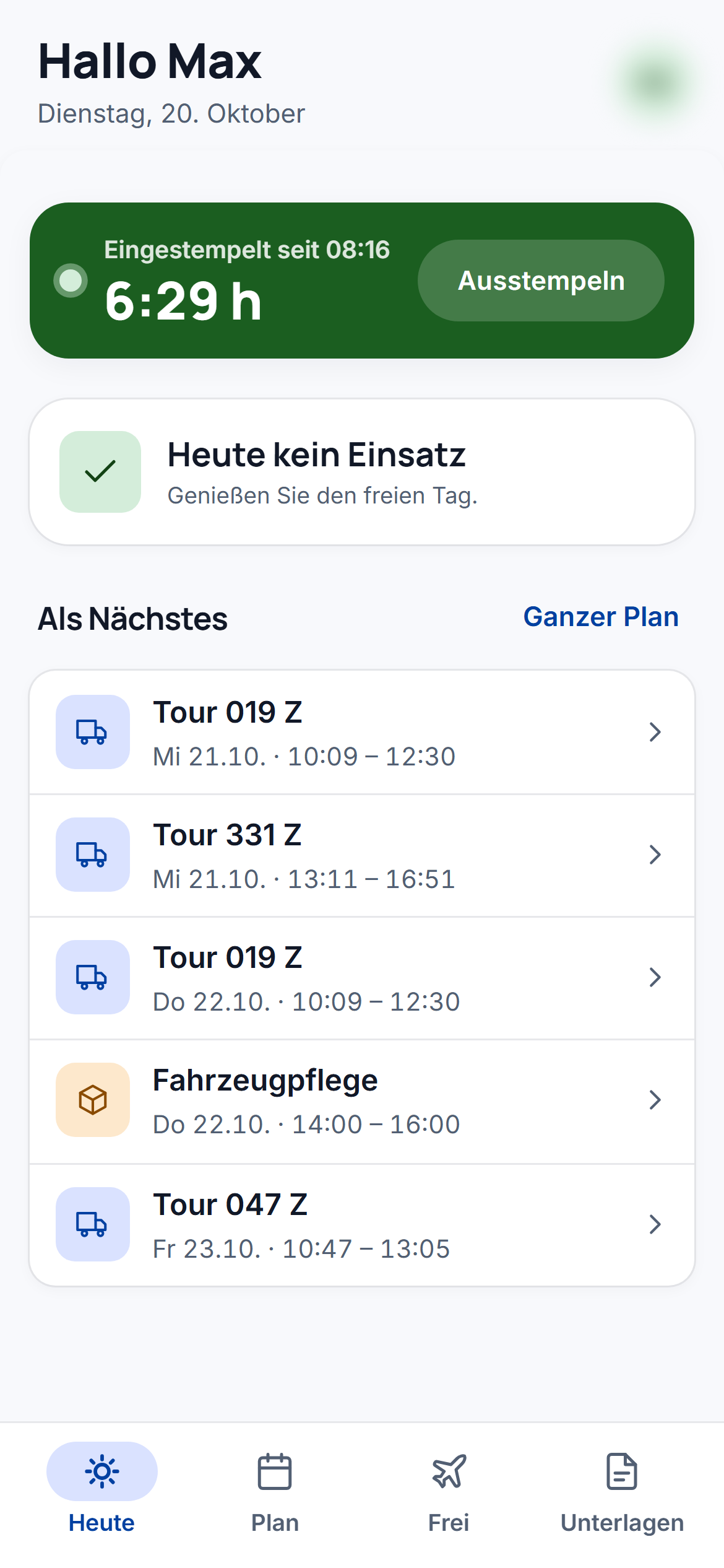 Mitarbeiterportal am Handy: Stempeln und die nächsten Einsätze